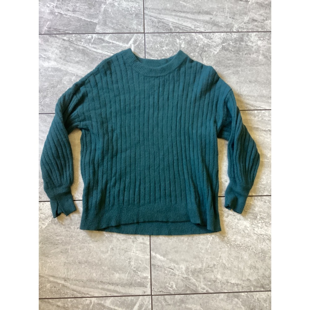 Aerie Women Teal Green Ribbed Knit Oversized Crewneck Sweater Small S/P 1393